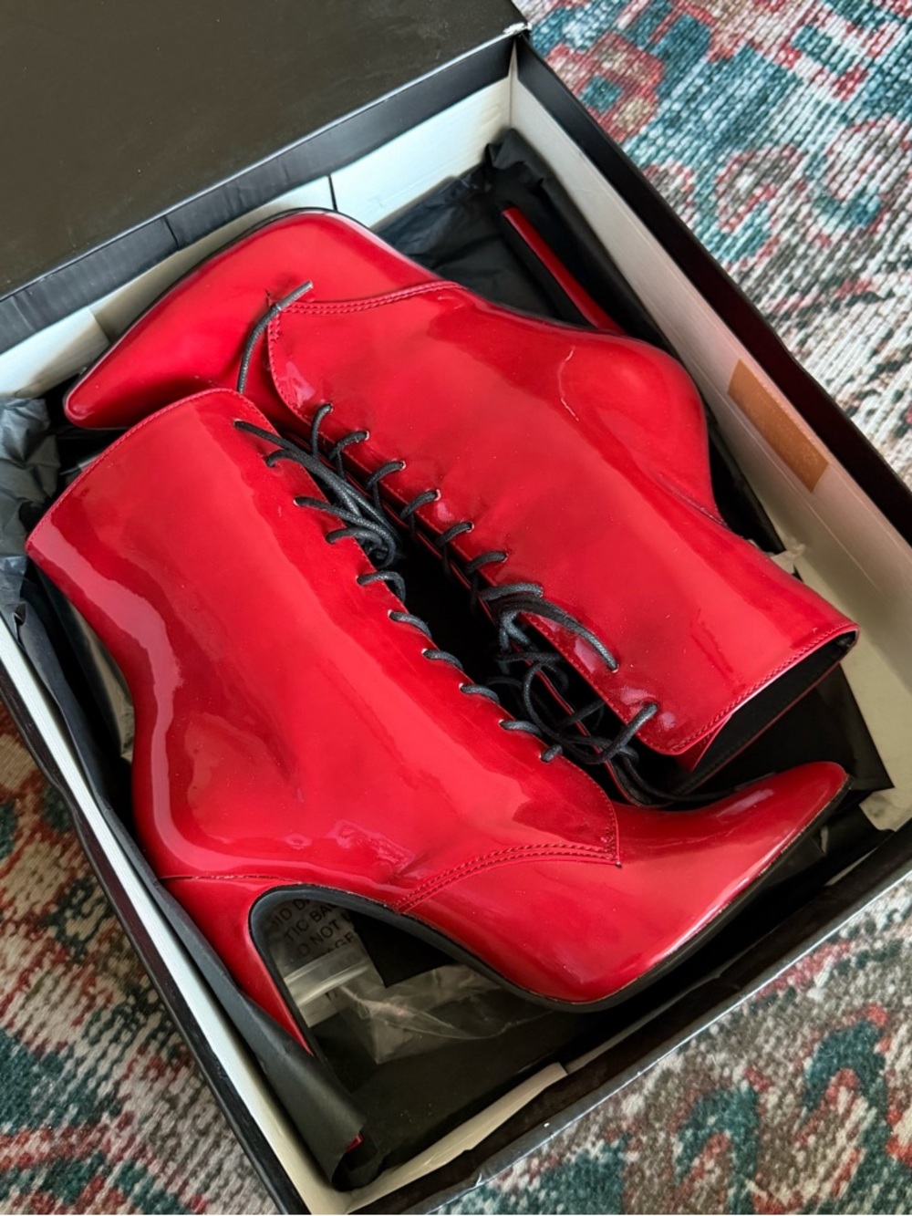 Danielle Guizio Chapel Red Patent Lace-Up Ankle Boots